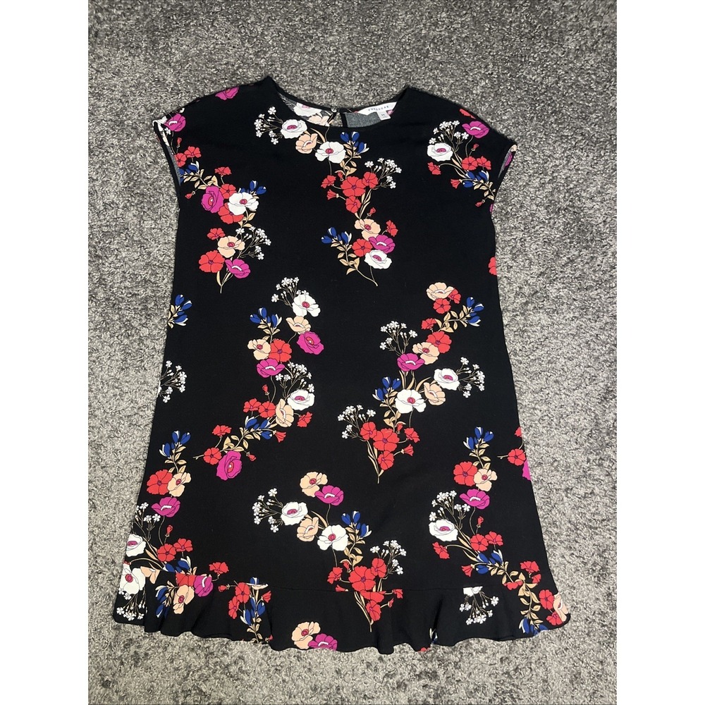 Pop Sugar Black Floral‎ Flutter Bottom Keyhole Back, Sleeveless M Dress